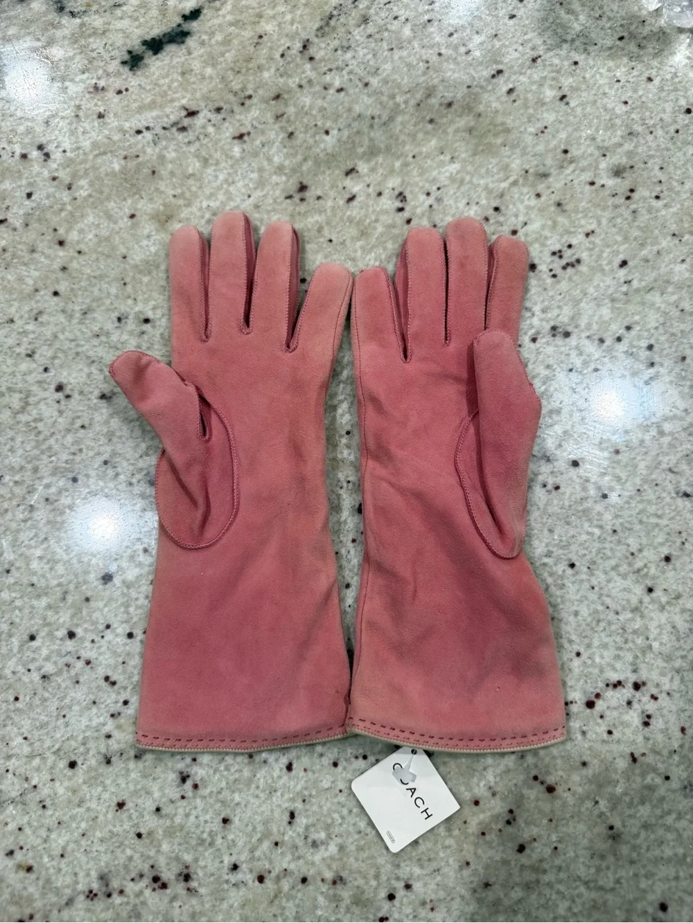 NWT Coach Pink Leather Suede Winter Gloves w/ 100% Cashmere Lining Size 8